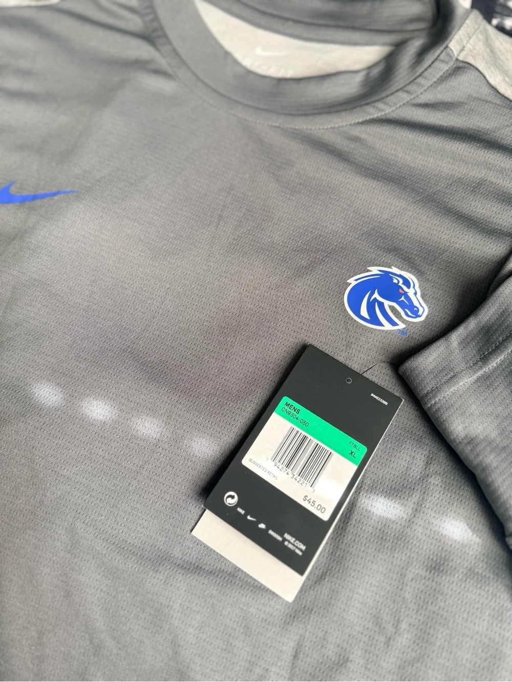 Nike Men’s Gray Short-Sleeve Dri-FIT Shirt with Blue Logo